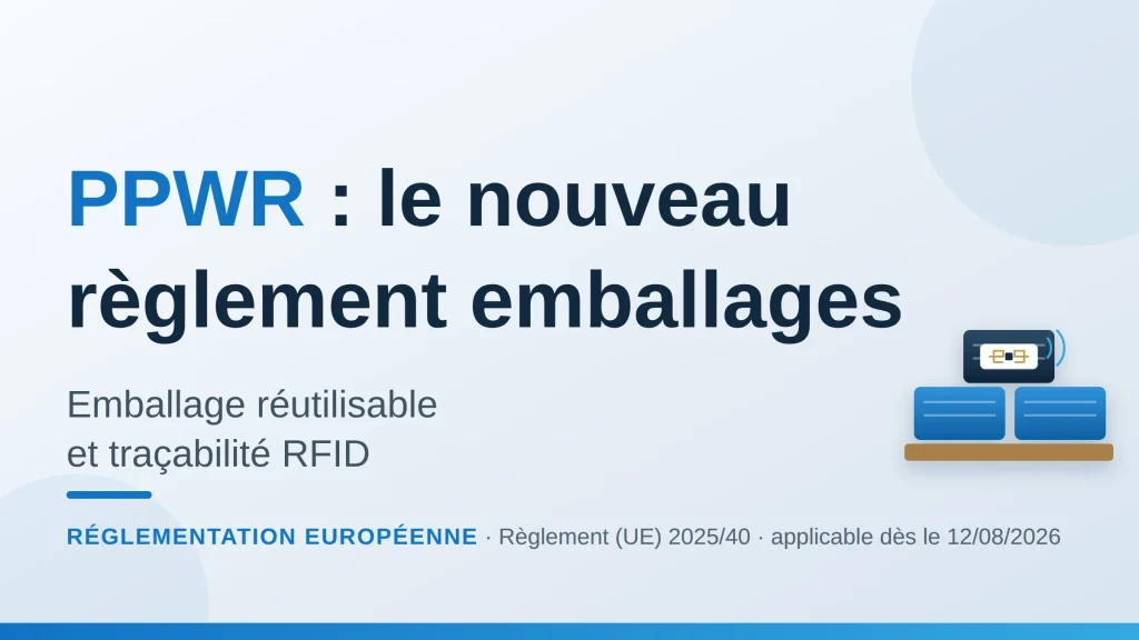 Reglement PPWR sur les emballages : caisses reutilisables sur palette identifiees par etiquette RFID