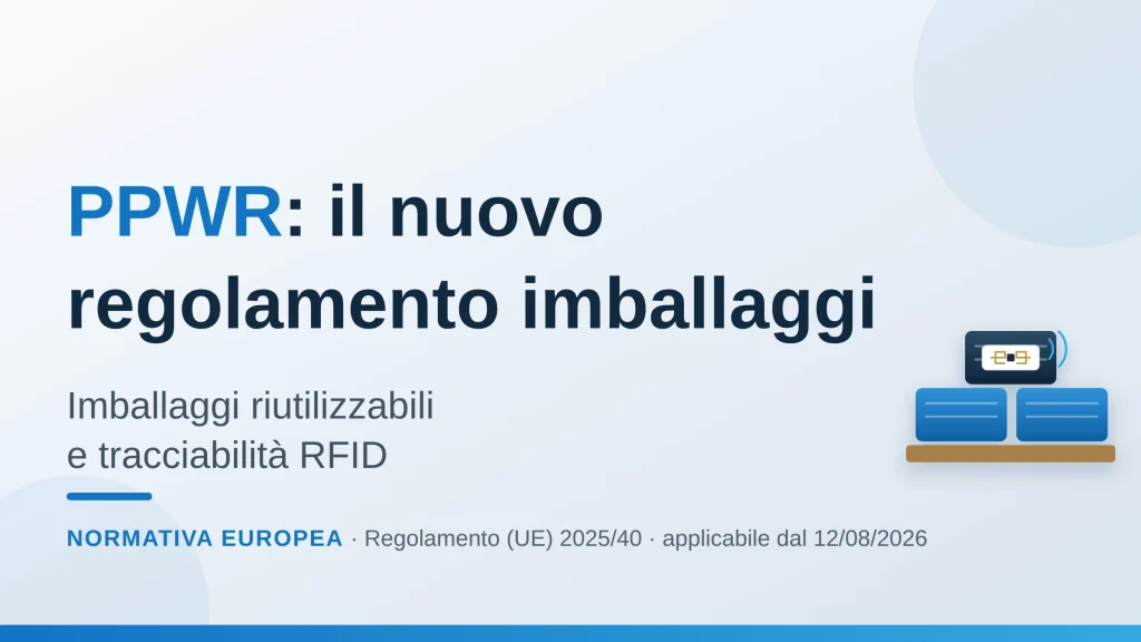 Regolamento PPWR sugli imballaggi: casse riutilizzabili su pallet identificate con etichetta RFID