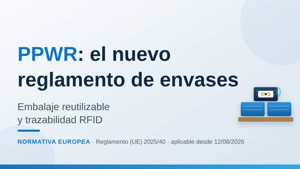 Reglamento PPWR de envases: cajas retornables sobre pallet identificadas con etiqueta RFID